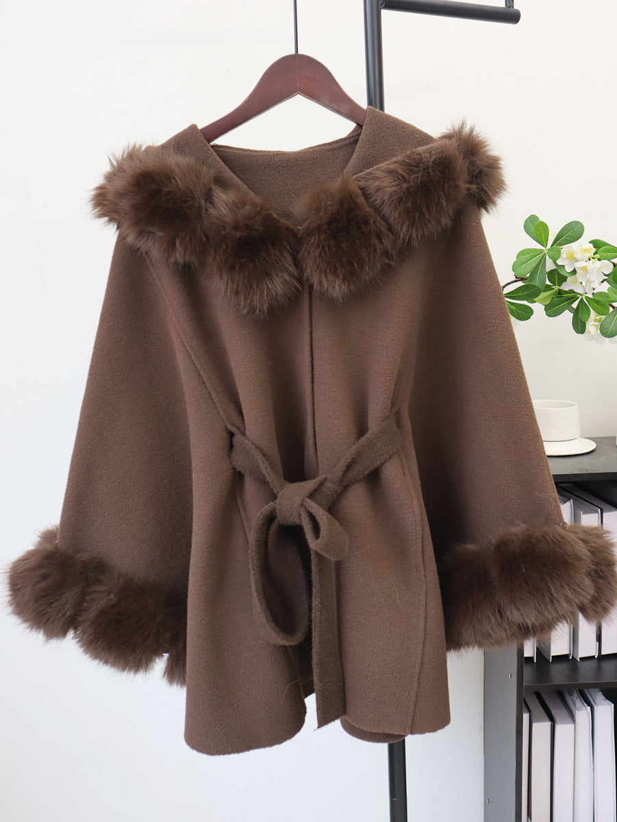 Hooded lace up shawl for women