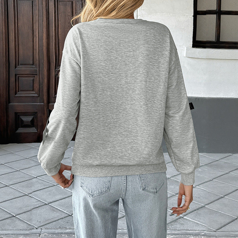 Women's Casual Round Neck Bow Detail Pullover Sweatshirt