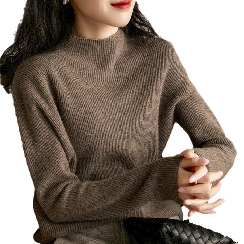 Women's Solid Color Pullover Mock Neck Knit Sweater