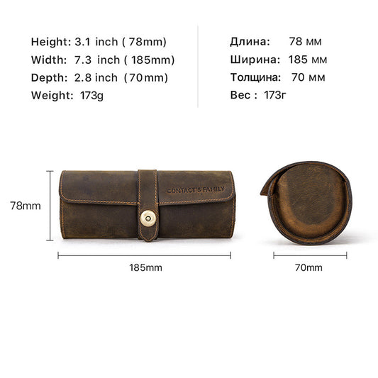 CONTACTS FAMILY Vintage Crazy Horse Leather Watch Storage Box with Round Buckle Clasp - 3 Pack