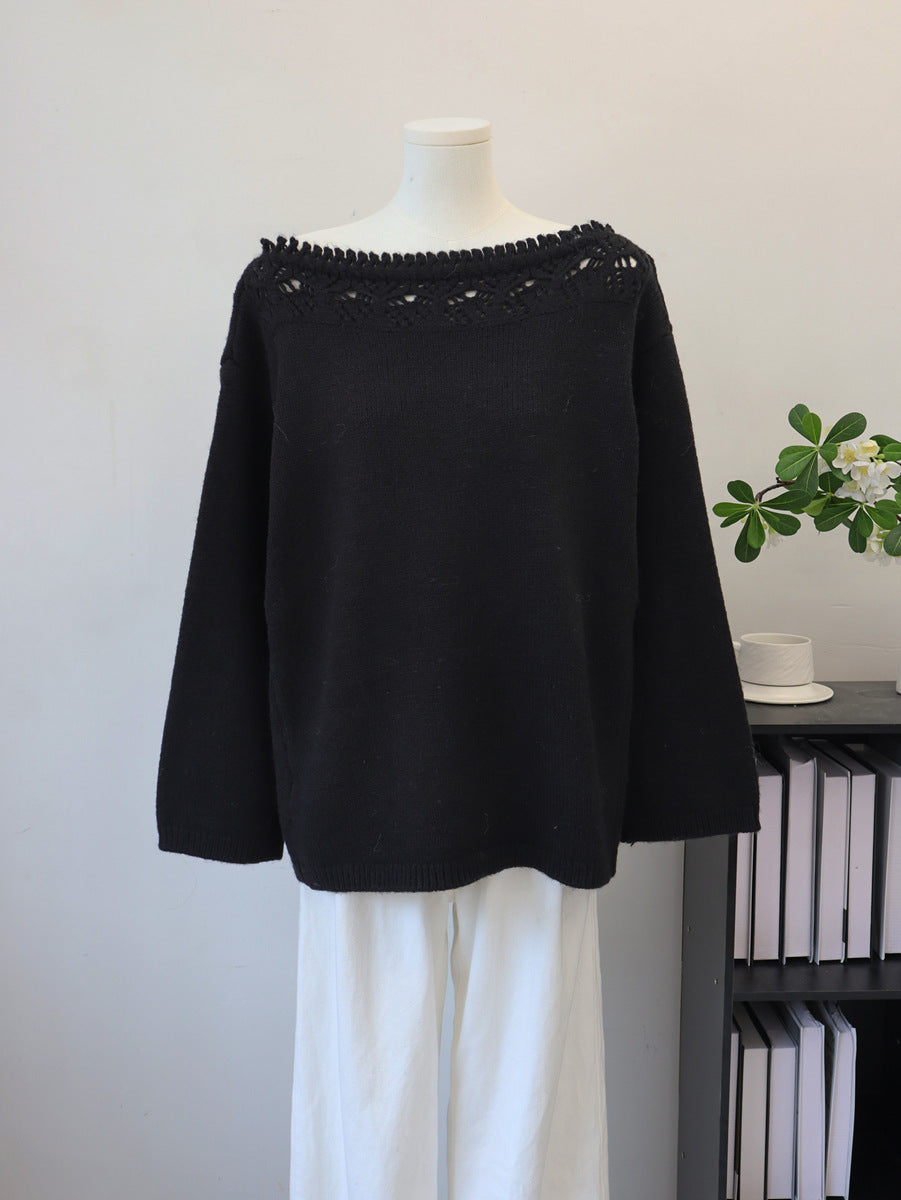 Hollow lace one neck sweater