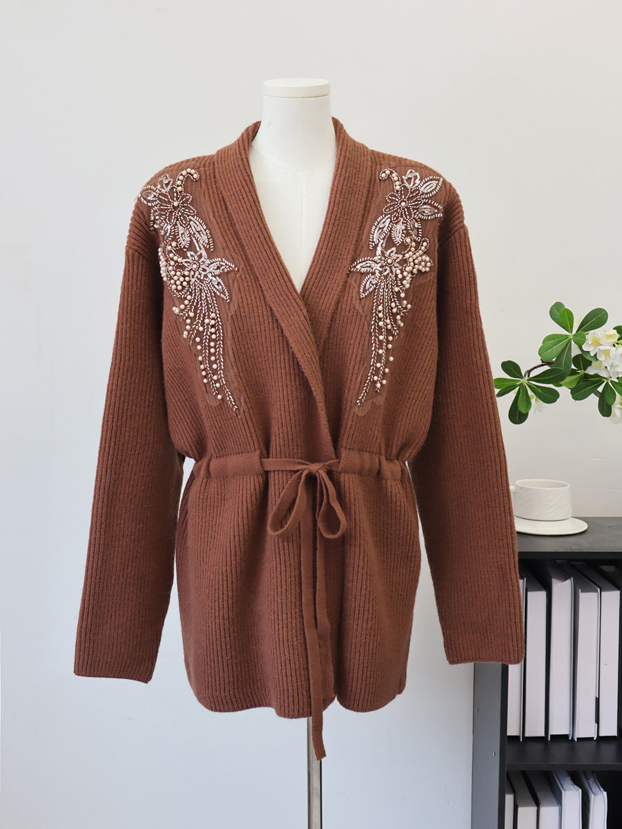 Sequined cardigan with tie up sweater