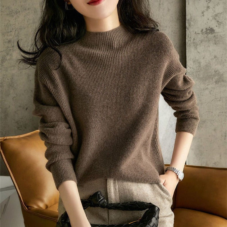Women's Solid Color Pullover Mock Neck Knit Sweater