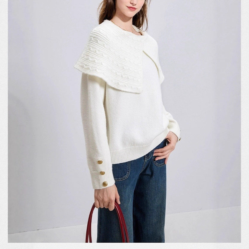Minimalist Irregular Lapel Pullover Knit Sweater