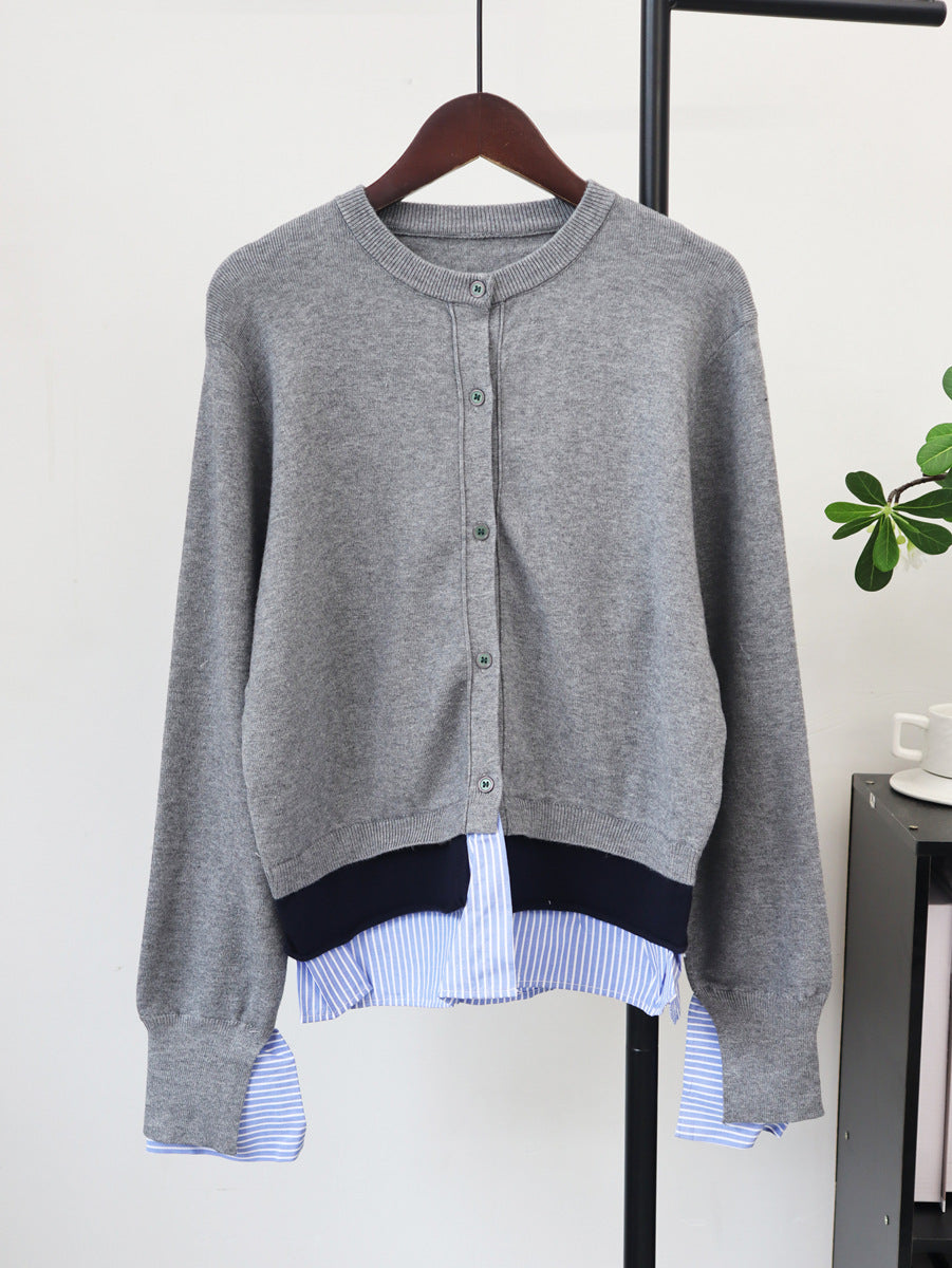 Round neck patchwork shirt sweater