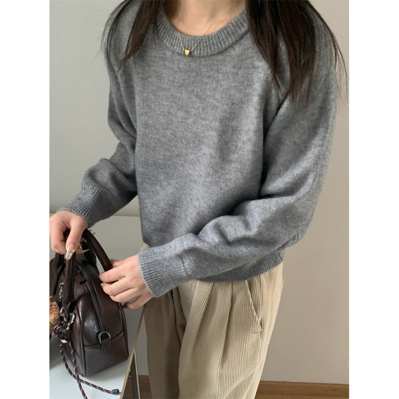 Minimalist Solid Color Long Sleeve V-Neck Knit Sweater