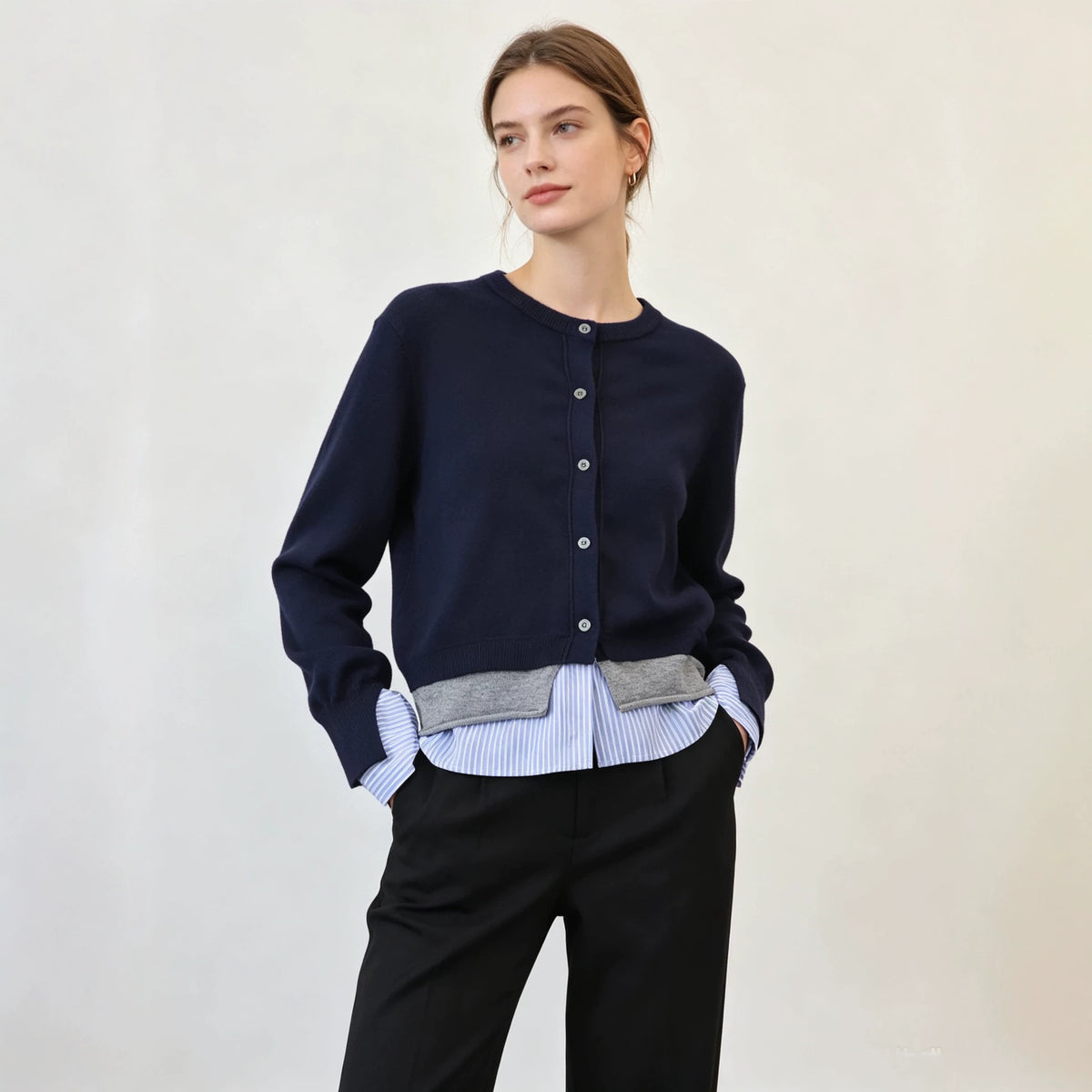 Round neck patchwork shirt sweater