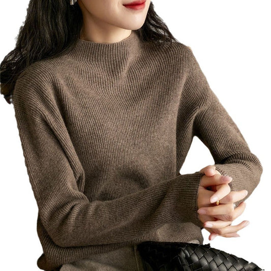 Women's Solid Color Pullover Mock Neck Knit Sweater