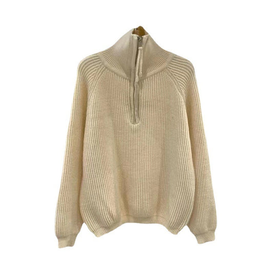 Women's Loose Klein Blue Half-Zip Mock Neck Knit Sweater