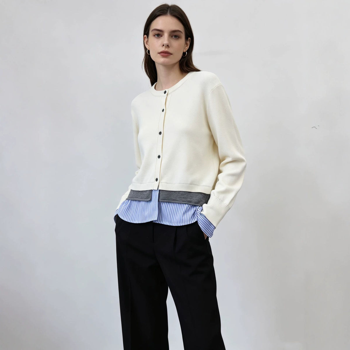Round neck patchwork shirt sweater