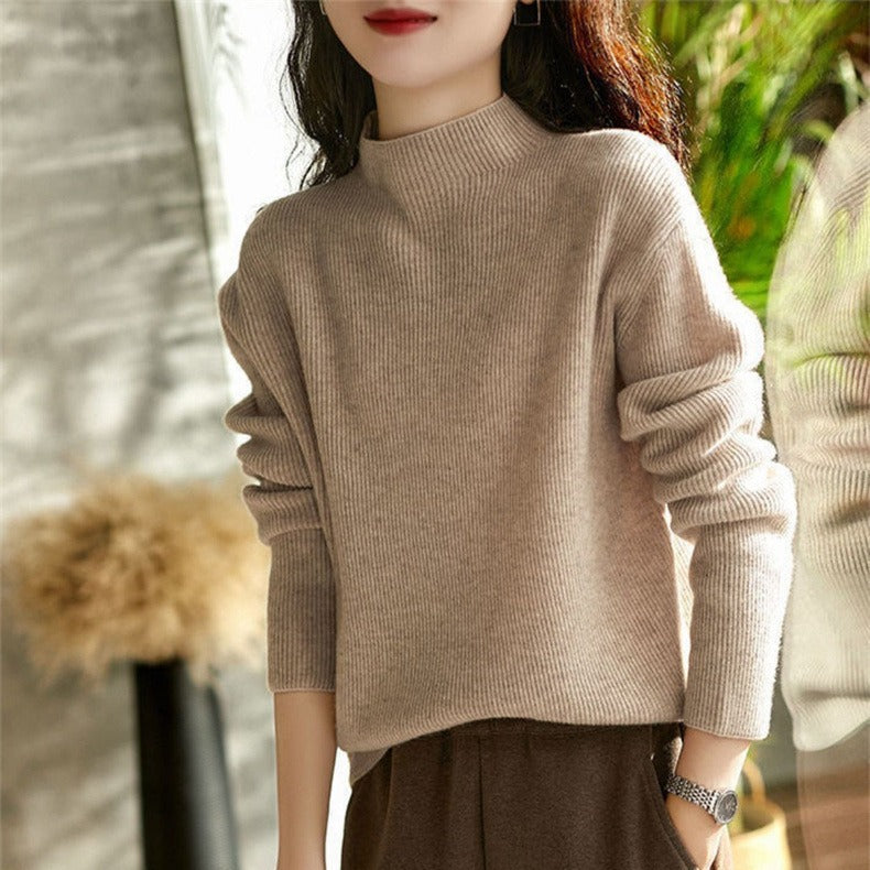 Women's Solid Color Pullover Mock Neck Knit Sweater