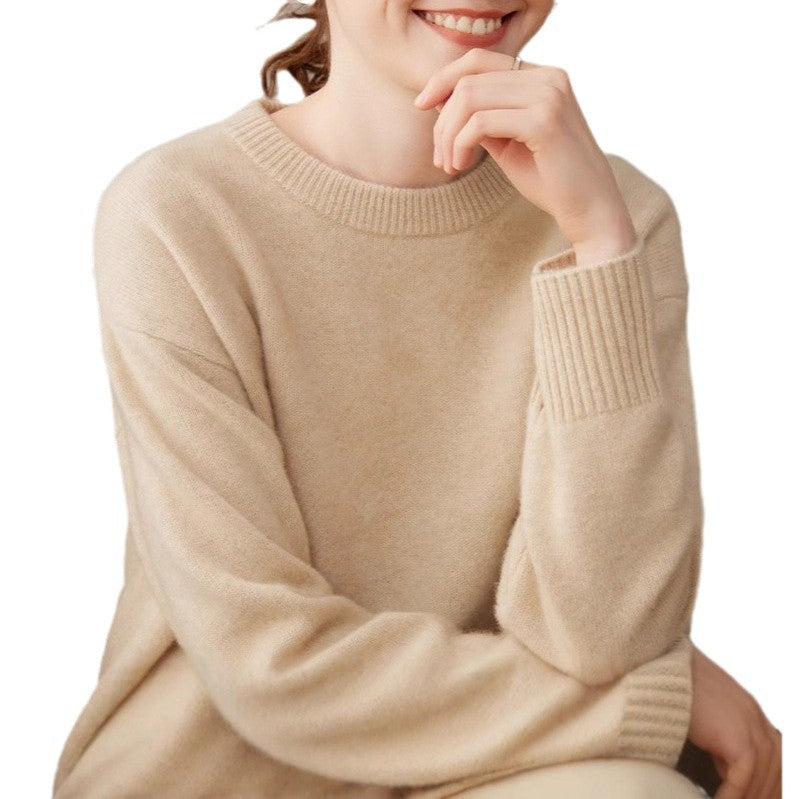 Relaxed Fit Long Sleeve Round Neck Pullover Thick Knit Sweater