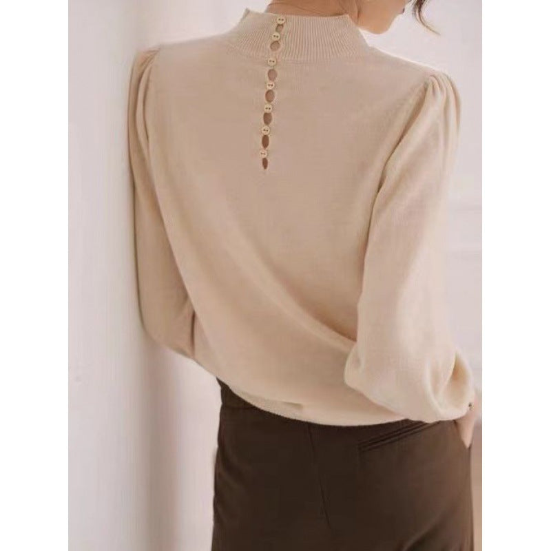 Women's Elegant Solid Color Long Sleeve Mock Neck Knit Top