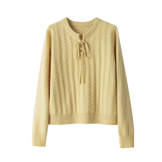 Style Cable Knit V-Neck Tie Detail Knit Top