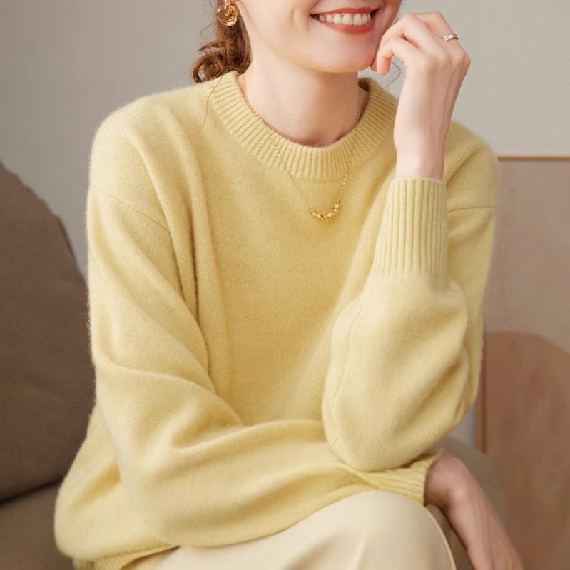 Relaxed Fit Long Sleeve Round Neck Pullover Thick Knit Sweater
