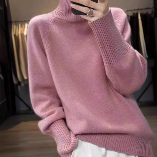 Women's Solid Color Sequined Thick Fold-over Collar Knit Top