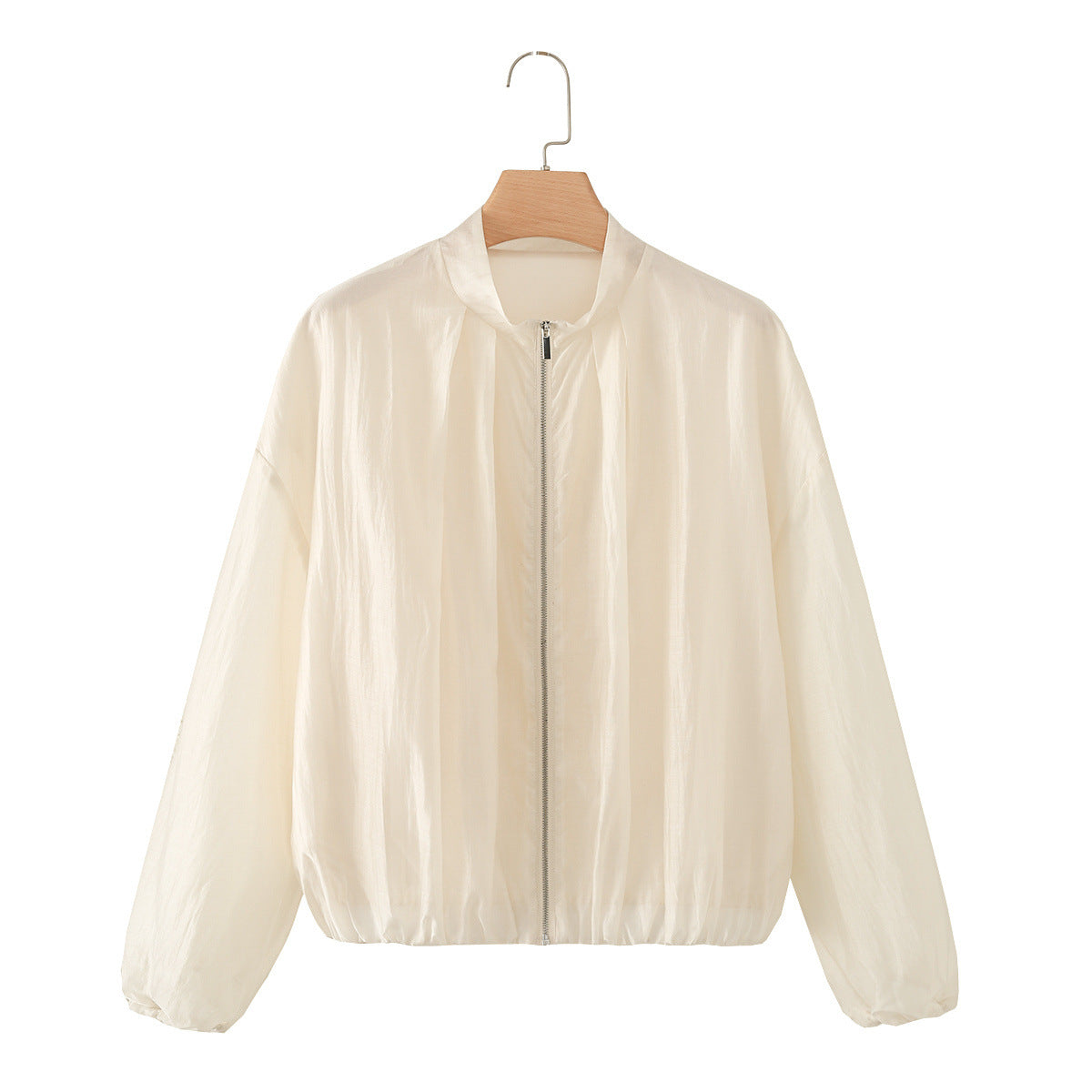 Zipper stand up collar pleated pilot jacket