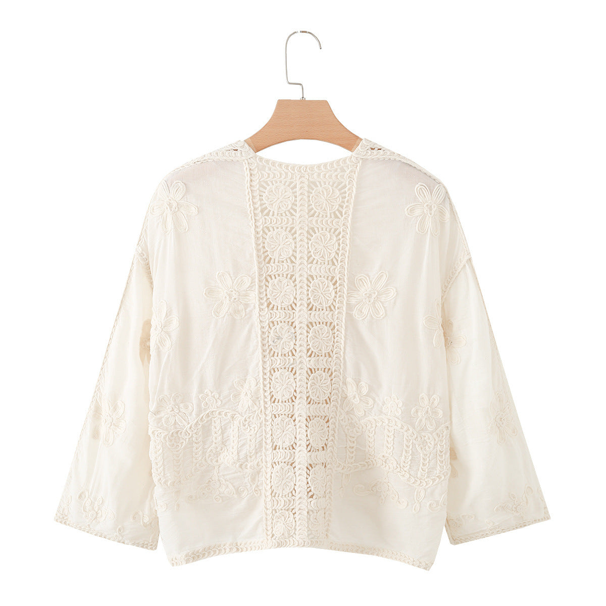 Bow tie tie hollow hook flower V-neck long sleeved shirt for women