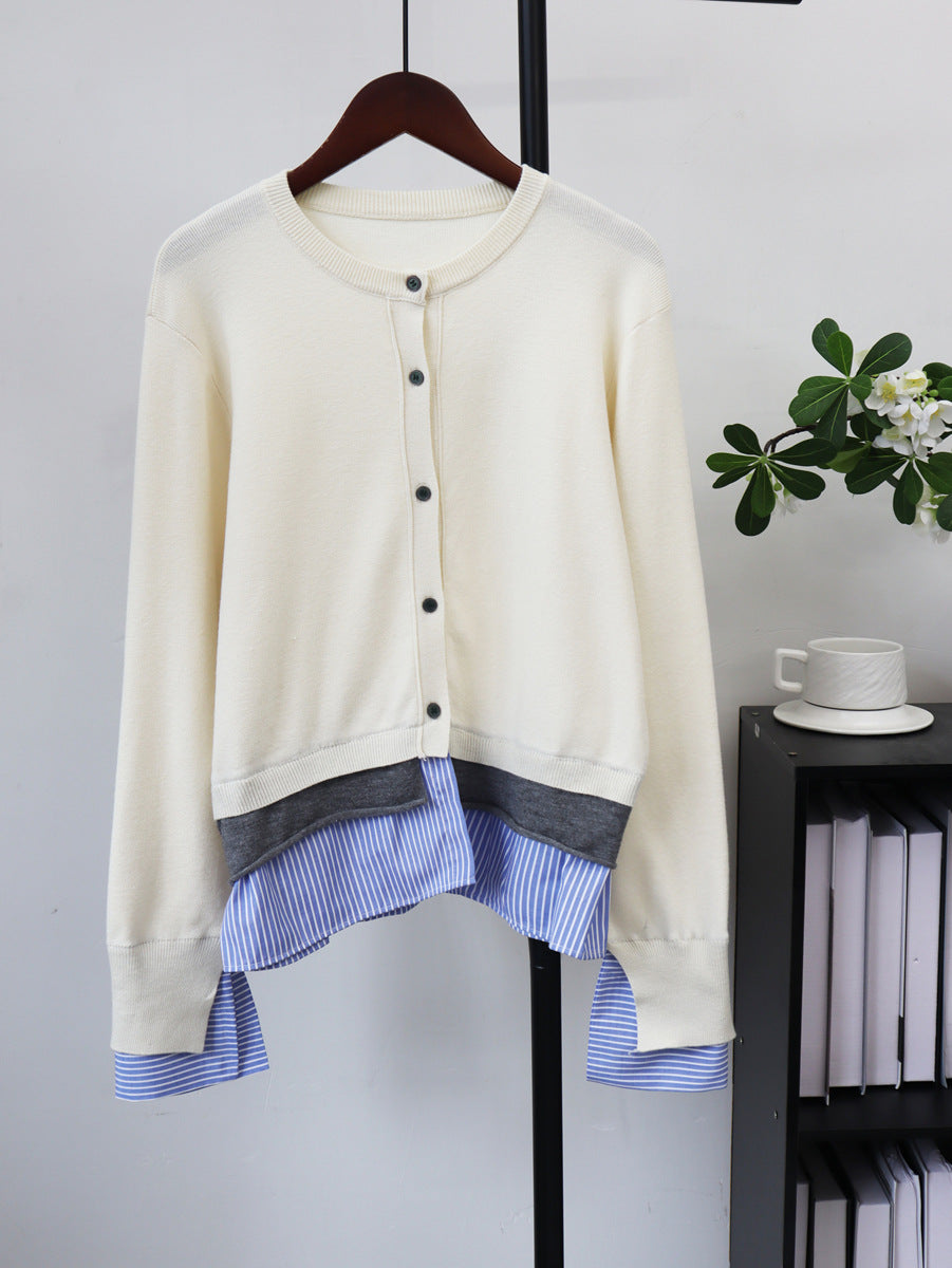 Round neck patchwork shirt sweater